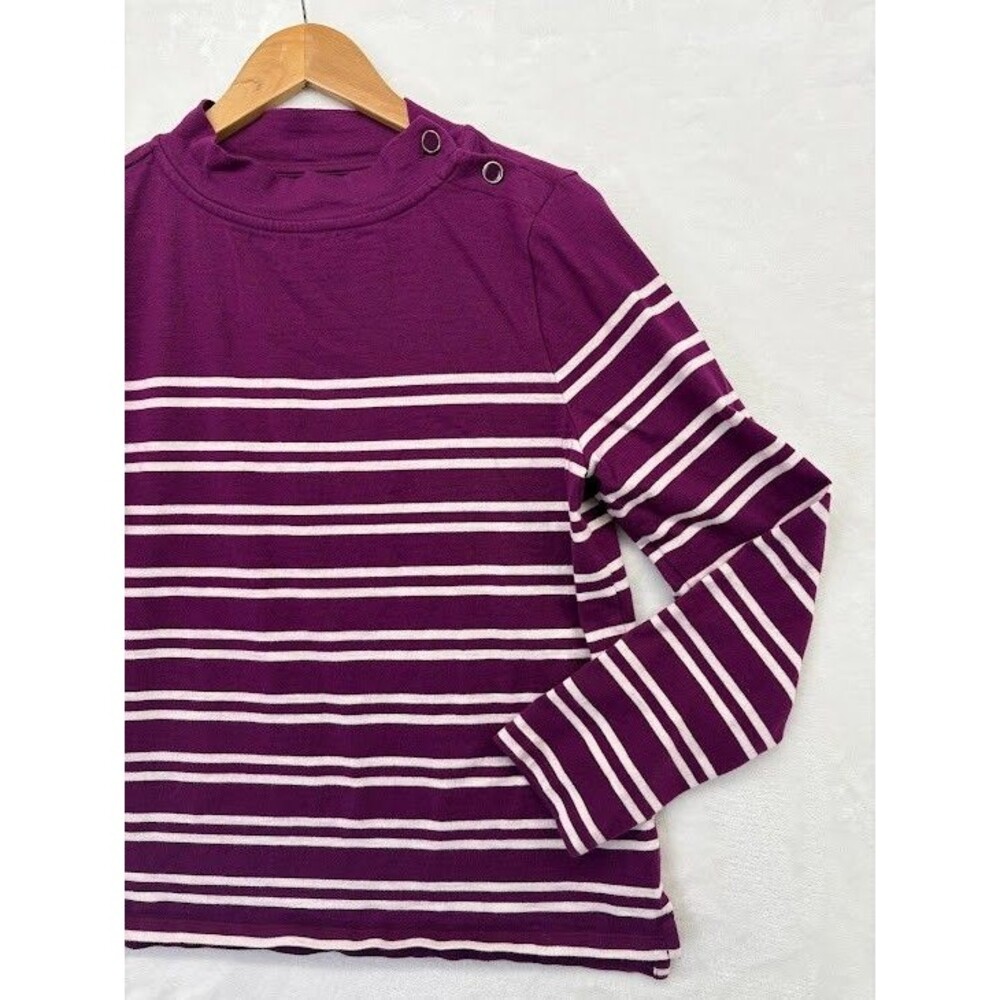 Women's Talbors Size Medium Dark Purple Striped Knit Top Long Sleeve Mock Collar
